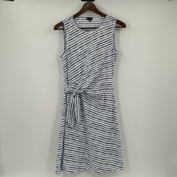 Talbots Dress Women's Small Cinch Waist Striped White Cotton Blue Dot Line - Picture 1 of 10
